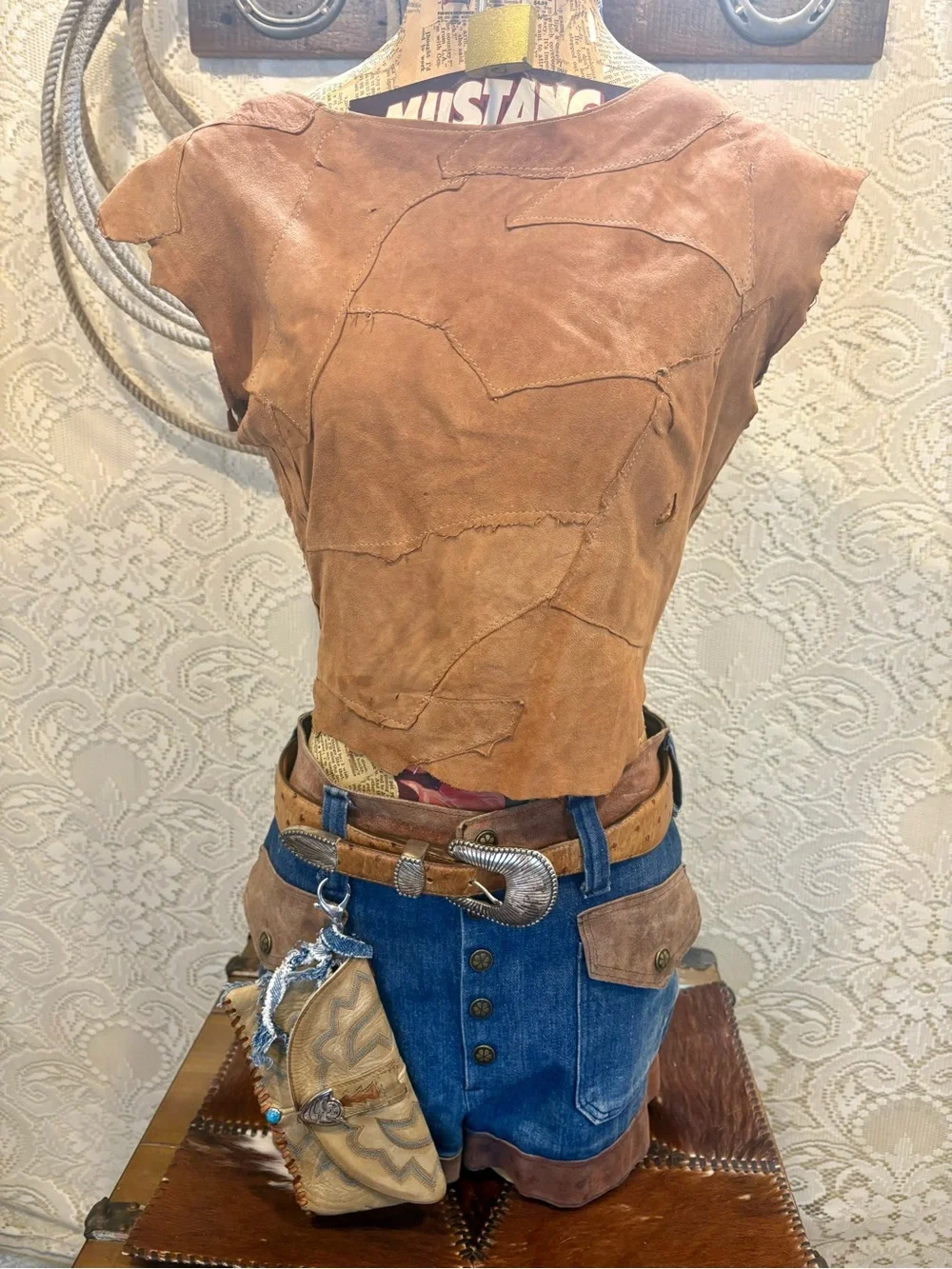 Vintage Tan Leather Western Clutch with Turquoise Accent
